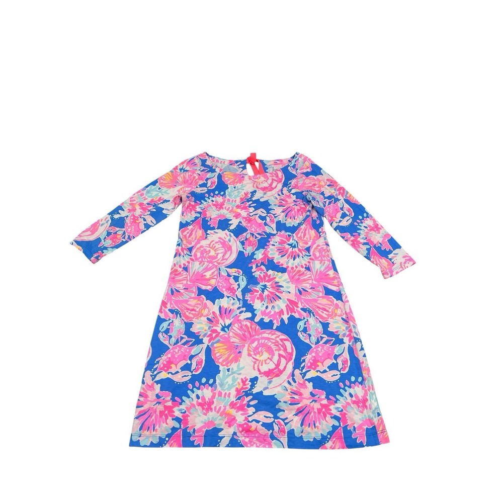 Lilly Pulitzer Noelle Blue Bay Dreamin Pink Shell‎ Print Tie Dress Size M